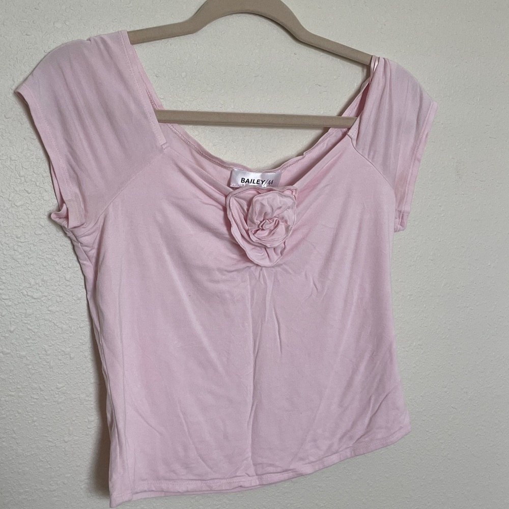 Bailey 44 Soft Pink Scoop Neck Tee with Rosette